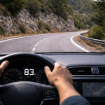 Rural road bend indicating potential hazard.