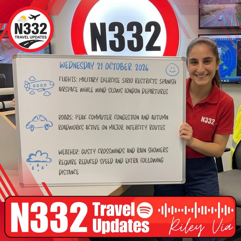 N332 Travel Update – Wednesday 21 October 2026