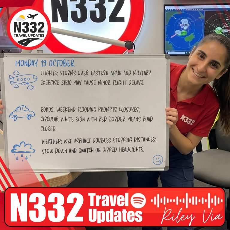 Your flight, road, and driving weather update for Spain – Monday 19 October 2026